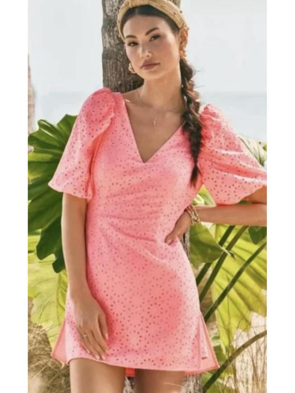 NWT Lilly Pulitzer Celestina V-Neck Eyelet Romper. Sunrise Coral Size 6